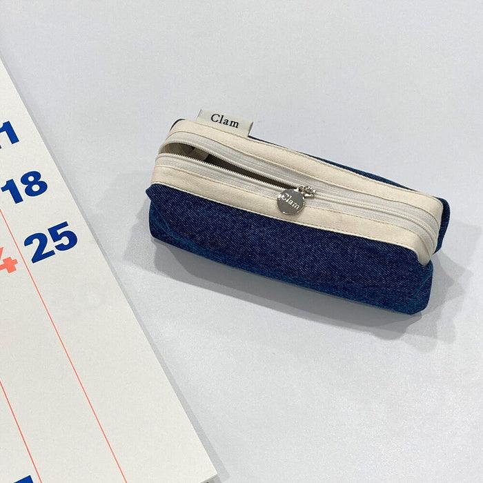 Clam round pencilcase _ Blue Denim - somibeya