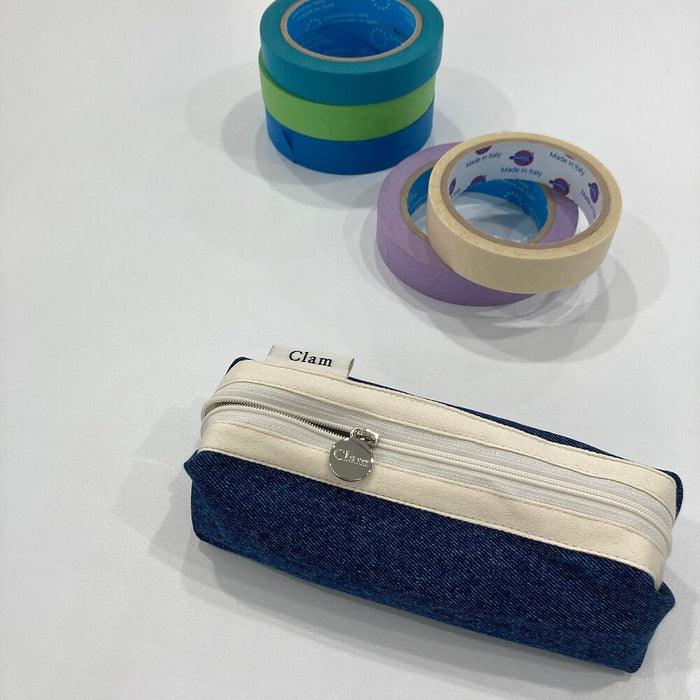 Clam round pencilcase _ Blue Denim - somibeya