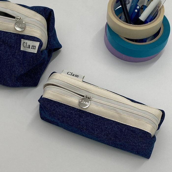 Clam round pencilcase _ Blue Denim - somibeya
