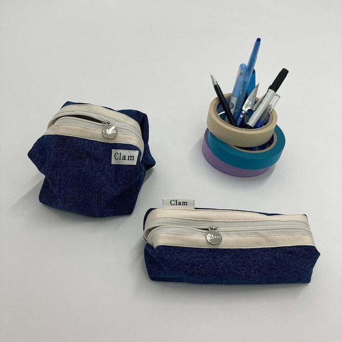 Clam round pencilcase _ Blue Denim - somibeya