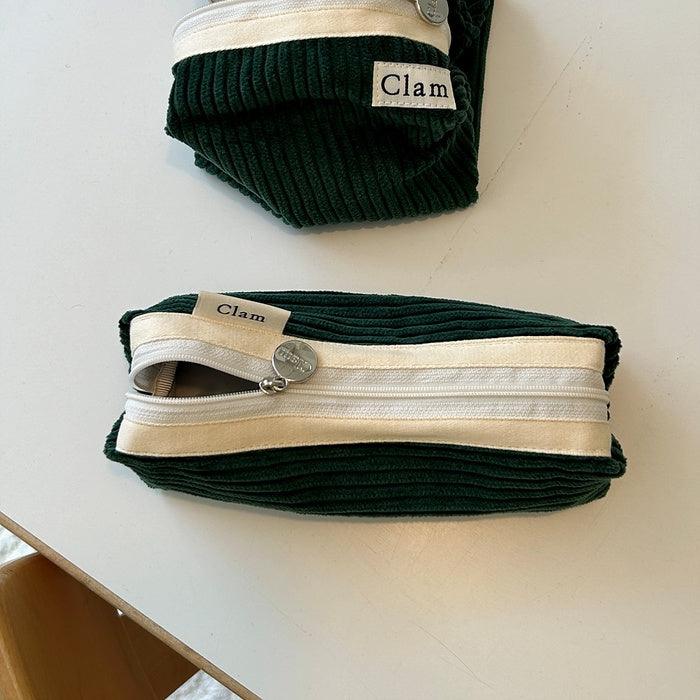 Clam round pencilcase _Corduroy Broccoli - somibeya