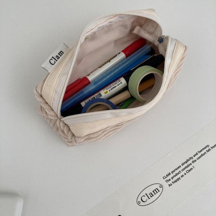 Clam round pencilcase _ Corduroy Coconut - somibeya