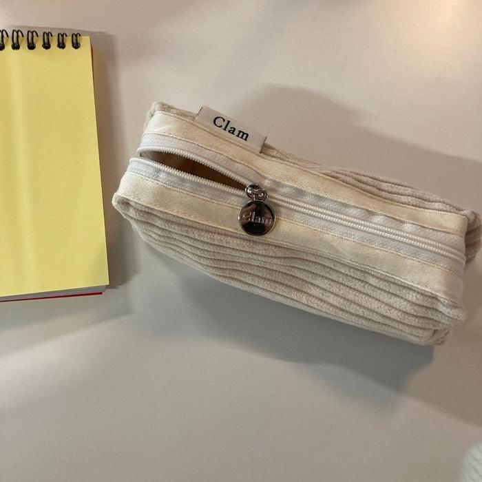 Clam round pencilcase _ Corduroy Coconut - somibeya