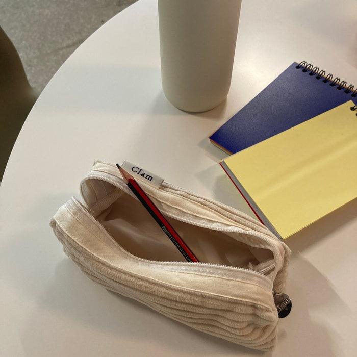 Clam round pencilcase _ Corduroy Coconut - somibeya