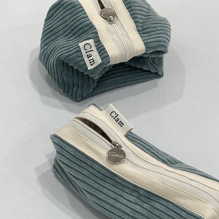 Clam round pencilcase _ Corduroy Dolphin - somibeya