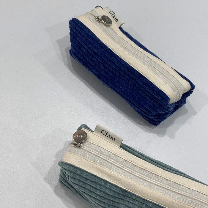 Clam round pencilcase _ Corduroy Dolphin - somibeya
