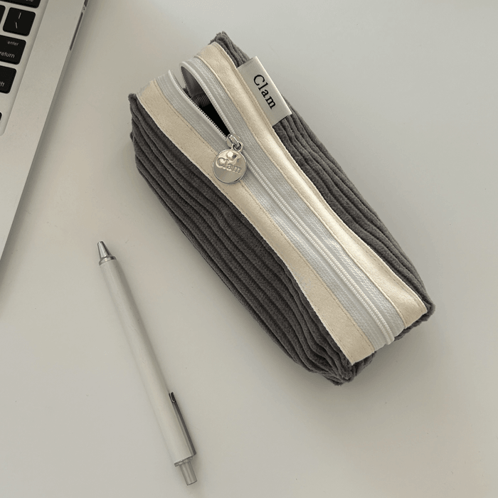 Clam round pencilcase _ Corduroy Grey - somibeya