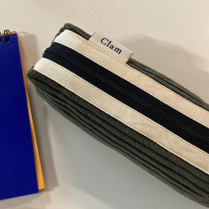 Clam round pencilcase _ Corduroy Khaki - somibeya