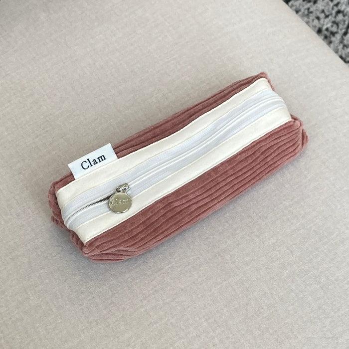 Clam round pencilcase _ Corduroy Mist Pink - somibeya