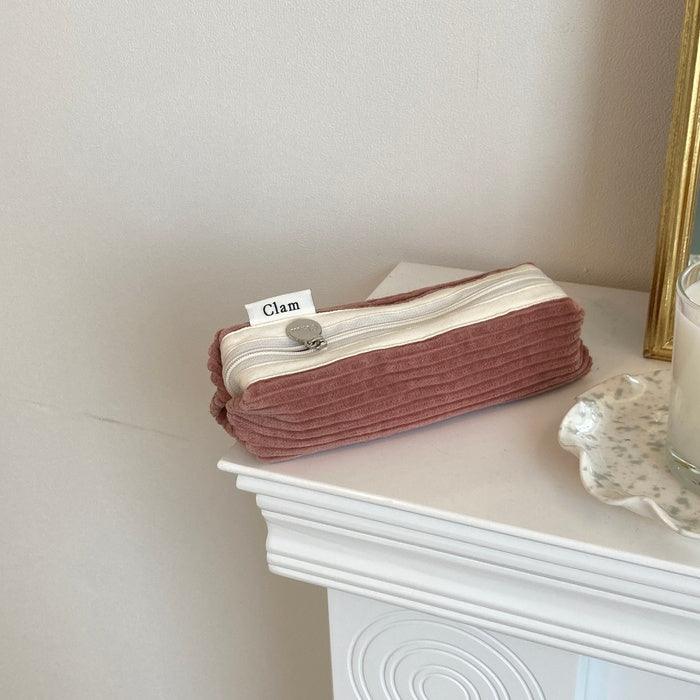 Clam round pencilcase _ Corduroy Mist Pink - somibeya