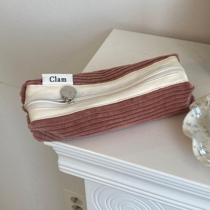 Clam round pencilcase _ Corduroy Mist Pink - somibeya