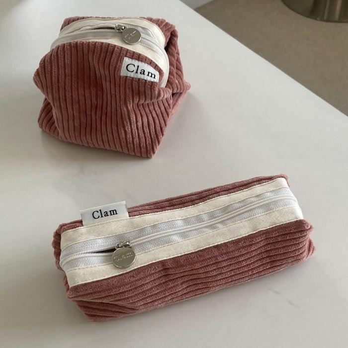 Clam round pencilcase _ Corduroy Mist Pink - somibeya