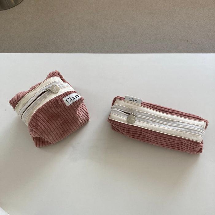 Clam round pencilcase _ Corduroy Mist Pink - somibeya