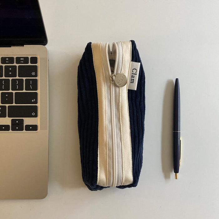 Clam round pencilcase _ Corduroy Navy - somibeya
