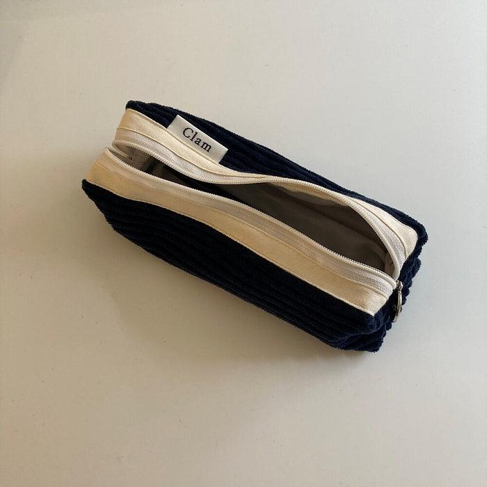 Clam round pencilcase _ Corduroy Navy - somibeya