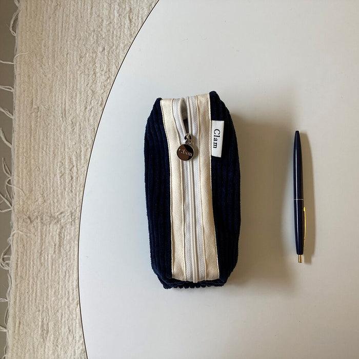 Clam round pencilcase _ Corduroy Navy - somibeya