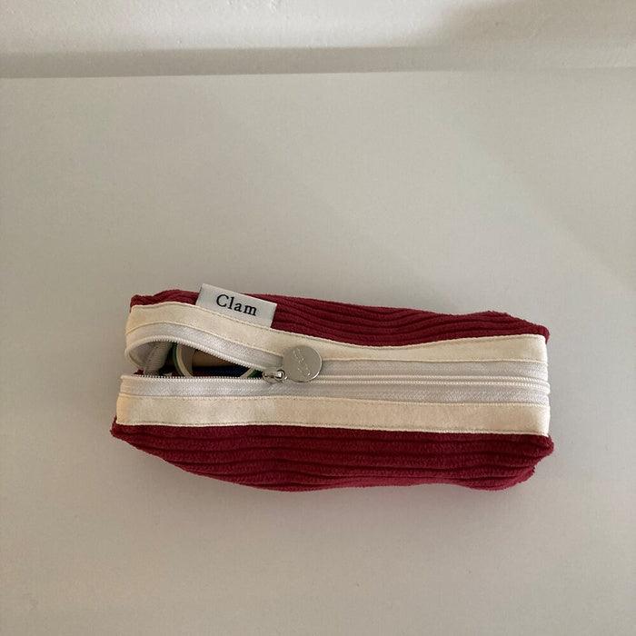Clam round pencilcase _ Corduroy Red - somibeya