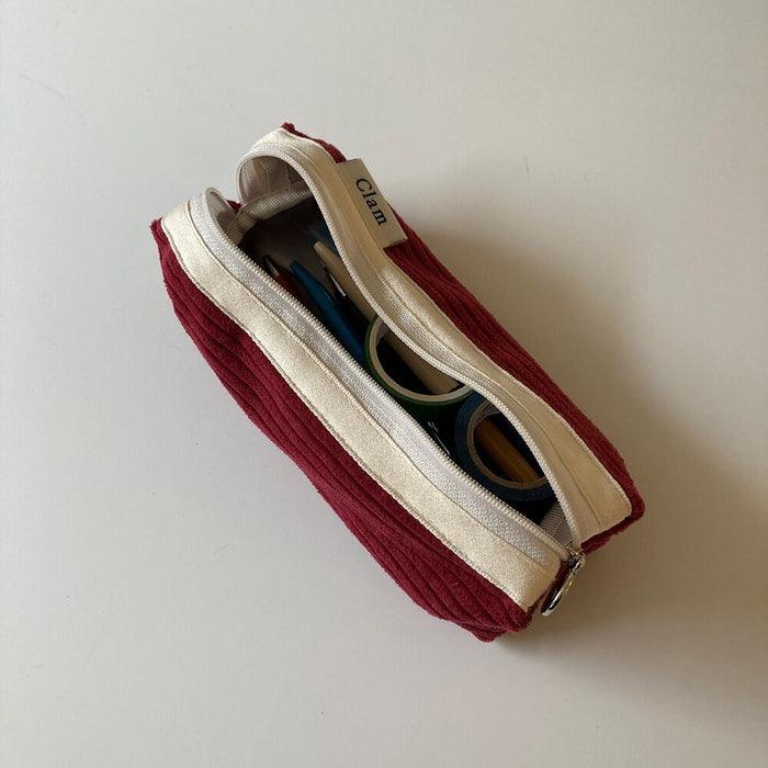 Clam round pencilcase _ Corduroy Red - somibeya