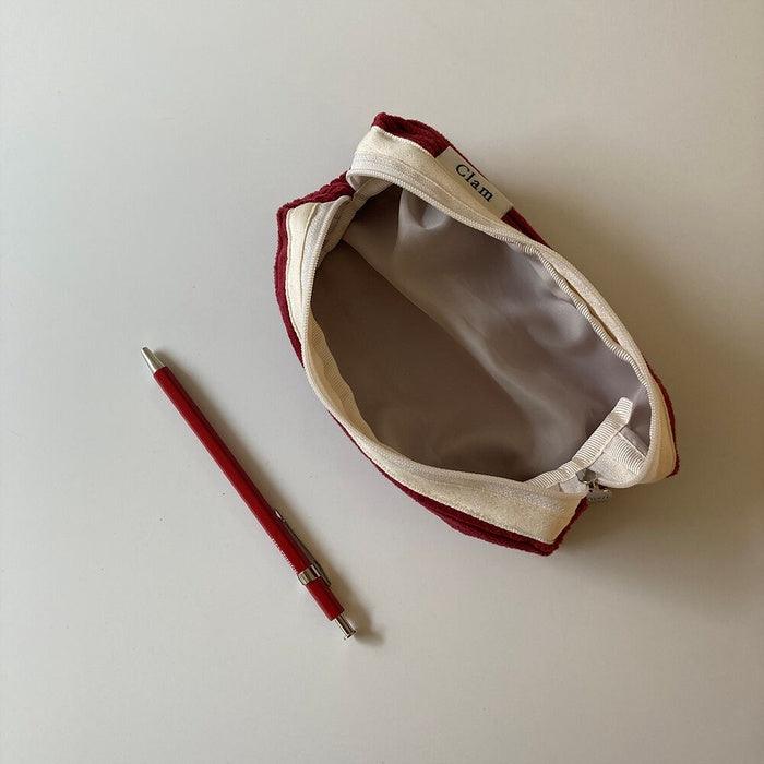 Clam round pencilcase _ Corduroy Red - somibeya