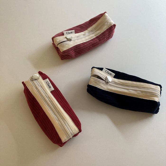 Clam round pencilcase _ Corduroy Red - somibeya