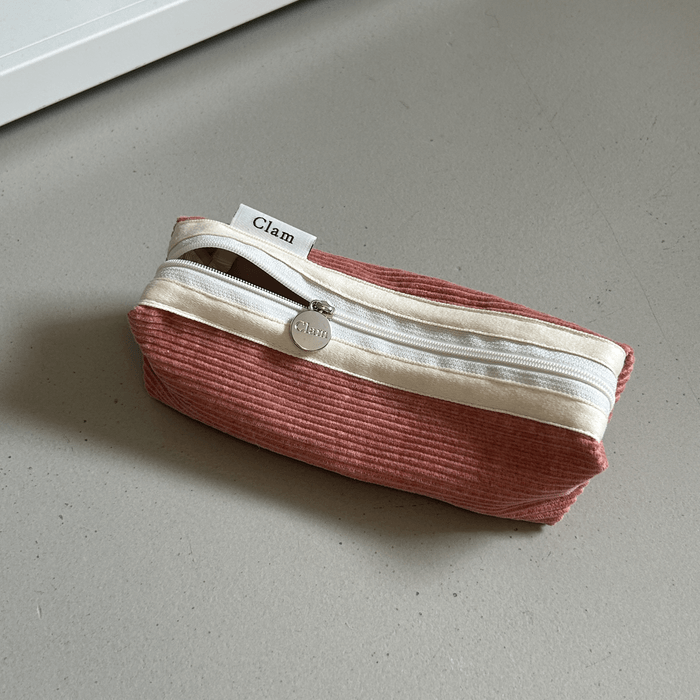 Clam round pencilcase _ Corduroy Warm Tomato - somibeya