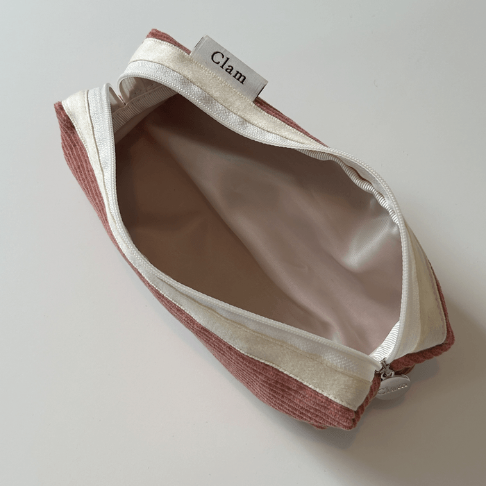 Clam round pencilcase _ Corduroy Warm Tomato - somibeya