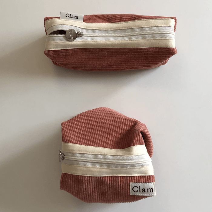 Clam round pencilcase _ Corduroy Warm Tomato - somibeya