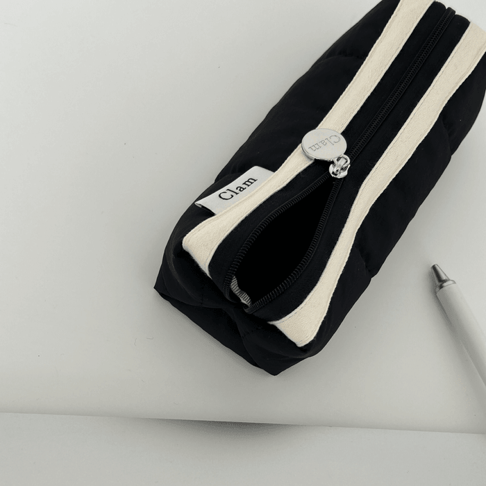 Clam round pencilcase _ Quilting Black - somibeya