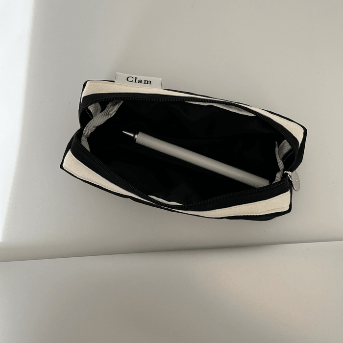 Clam round pencilcase _ Quilting Black - somibeya