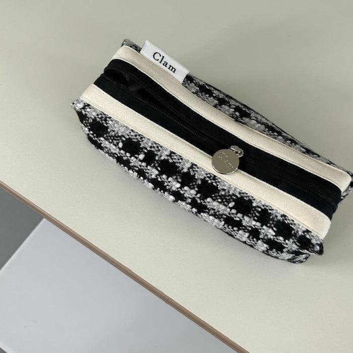 Clam round pencilcase _ Tweed gray - somibeya