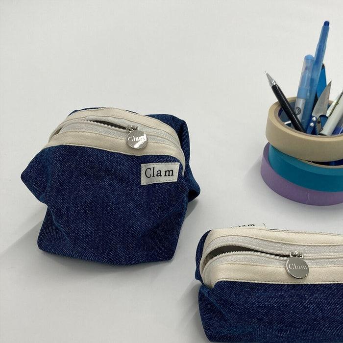 Clam Round Pouch _ Blue Denim - somibeya
