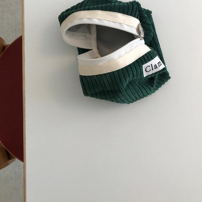 Clam Round Pouch _ Corduroy Broccoli - somibeya