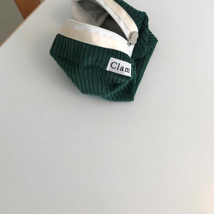 Clam Round Pouch _ Corduroy Broccoli - somibeya