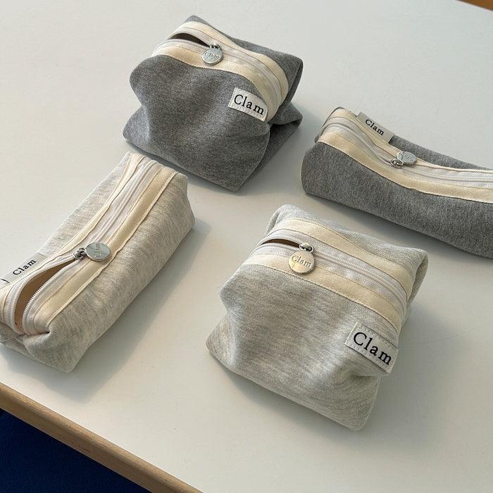 Clam Round Pouch _ Oatmeal Gray - somibeya