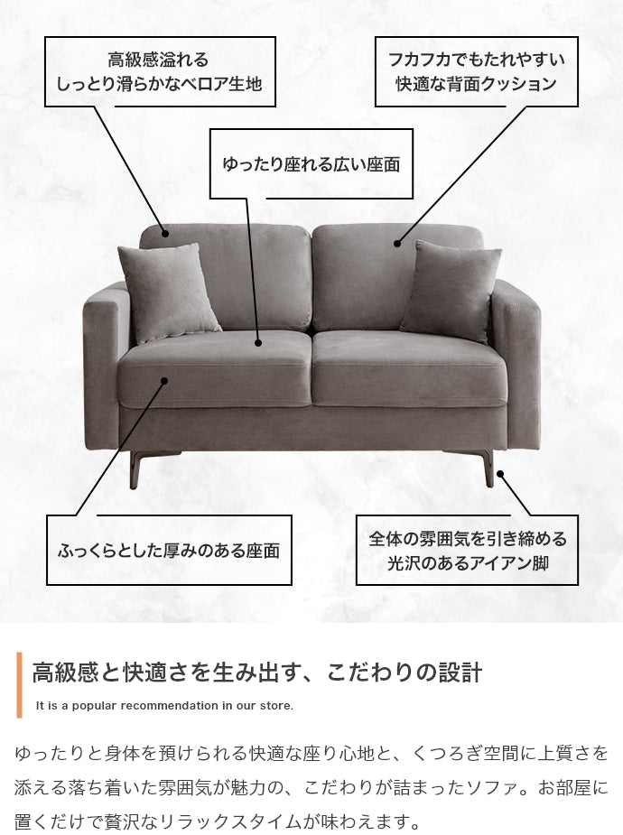 Ally 2人掛けベロアソファ 