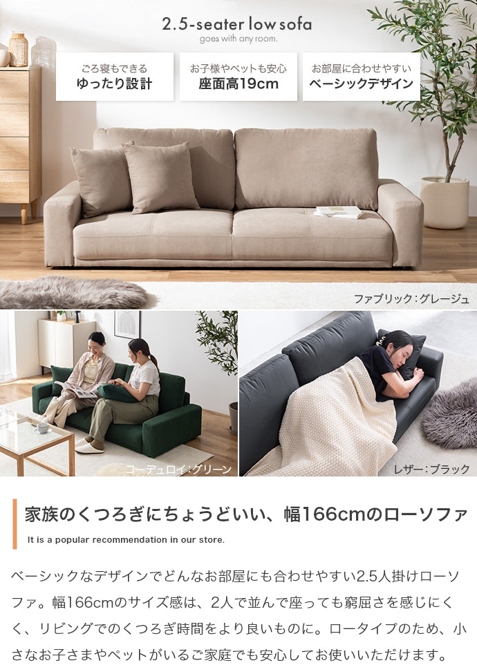 2.5人掛けローソファ 幅166cm