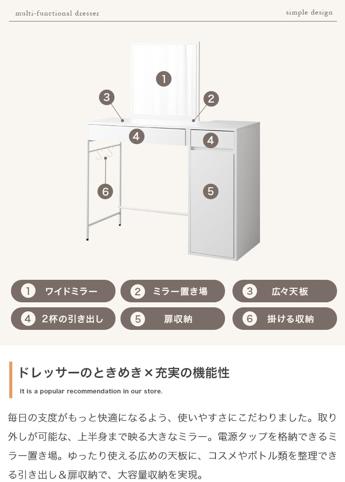 ミラー付きドレッサー 単品