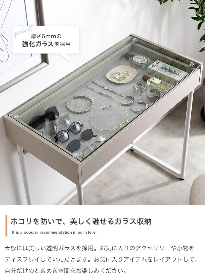 引き出し付きガラス天板デスク 単品