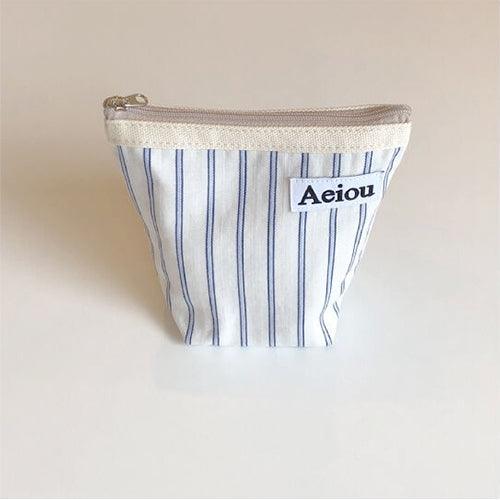 Aeiou Basic pouch Cotton Blue Line (M size) - somibeya