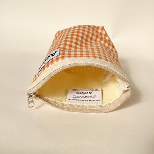 Aeiou Basic pouch Tangerine Check (M size) - somibeya