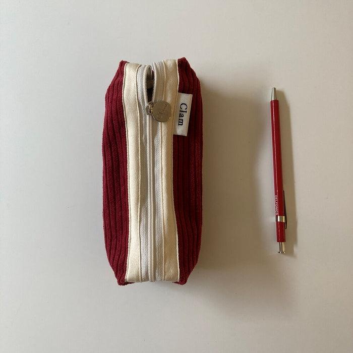 Clam round pencilcase _ Corduroy Red - somibeya