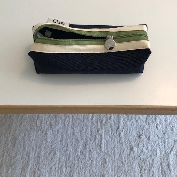 Clam round pencilcase _ Navy and Green - somibeya