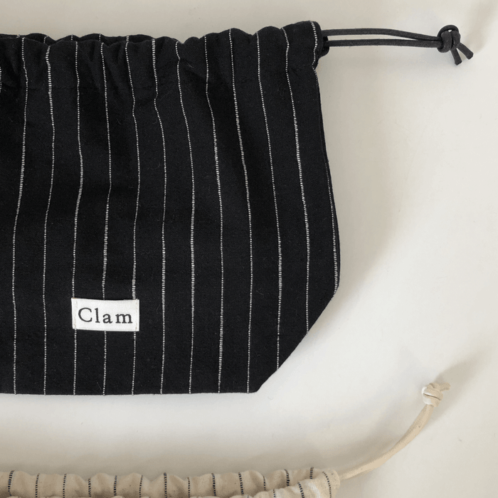 Clam string pouch _ Natural Black Stripe - somibeya