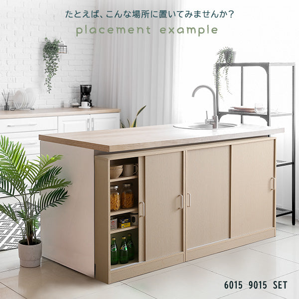 さわやかなカウンター下引き戸収納6020