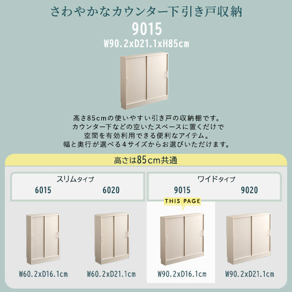 さわやかなカウンター下引き戸収納9015