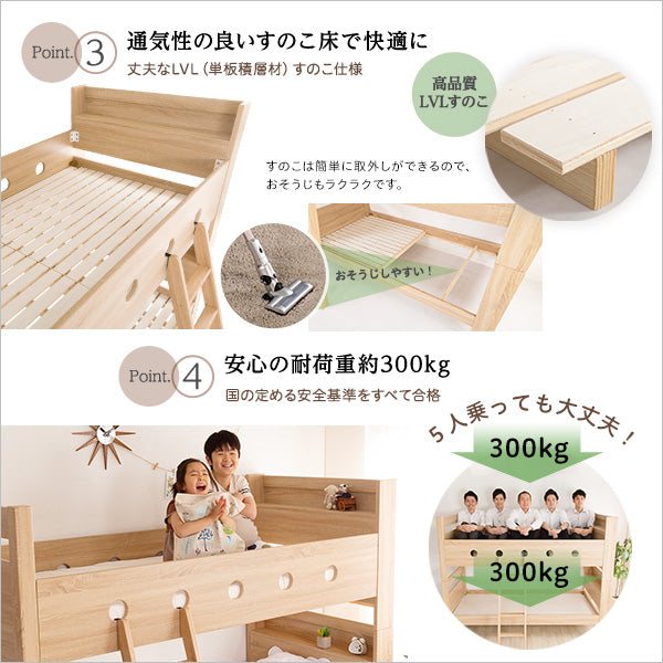 木目調３Ｄシート二段ベッド宮付き【COCCO-コッコ-】