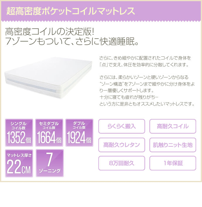 超高密度ハイグレードポケットコイルマットレス シングル セミダブル