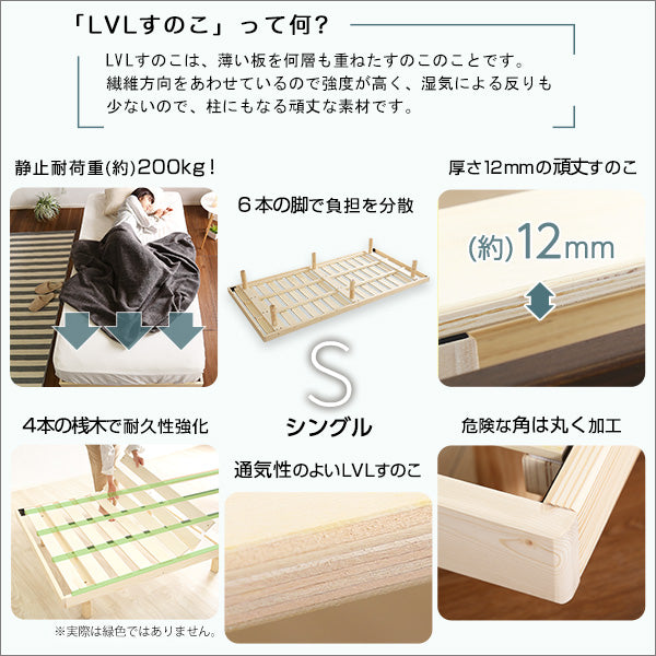 3段階高さ調節 脚付きすのこベッド(シングル) 【Lilitta-リリッタ-】(ポケットコイルロールマットレス付き) シングル