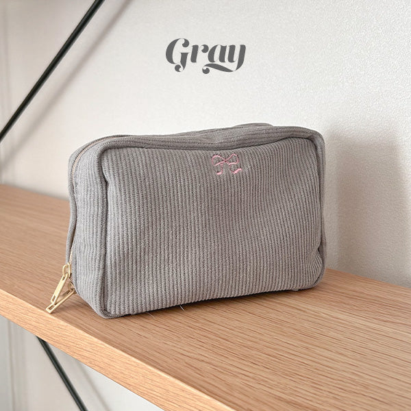 cozy moment コーデュロイ リボン刺繍 ポーチ メイクポーチ – somibeya